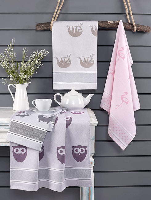 saewelo Set of 4 Tea Towels in Gift Packaging, 100% Cotton, 19.7 x 27.6 '' (Sheep, Grey)