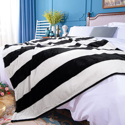 NTBAY Flannel Throw Blanket, Super Soft with Black and White Stripe (51"x 68")