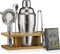 ROCKSLY Mixology Bartender Kit and Cocktail Shaker Set for Drink Mixing | Mixology Set with 6 Bar Set Tools and Pinewood Stand Makes It the Perfect Home Cocktail Kit | Complete Bartender Kit (Silver)