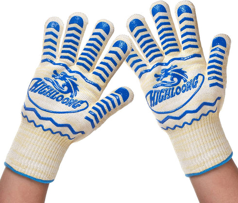 932°F Extreme Heat Resistant BBQ Oven Safety Gloves - EN407 Certified, Thick but Light Weight for Kitchen Potholder and Outdoors-1 Pair (2 Pieces Set) (White)