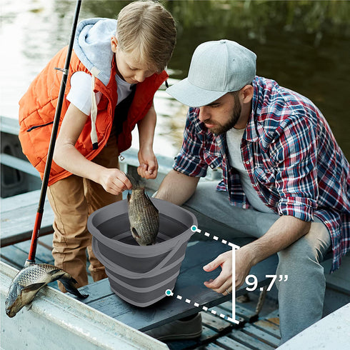 Brookstone, BKH1369, Slim Collapsible Bucket, 10 Liter (2.6 Gallons), for Car or Home Washing, Fishing, and Camping, with Smart Space Saving Deisgn, Square/Gray