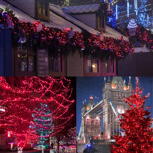 Twinkle Star 66ft 200 LED Christmas Tree String Lights UL Safe Certified Outdoor Fairy Lights Plug in, Expandable Green Wire Clear Bulbs Mini Lights 8 Modes, Xmas Wedding Party Decoration, Red