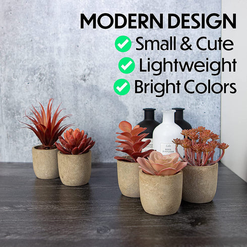 5 Small Fake Plants for Living Room Decor Realistic Mini Artificial Plants & Flowers, Potted Fake Plants Bedroom Aesthetic Bathroom Shelf or Indoor Home Office Desk Faux Succulent Plants Pot Bulk