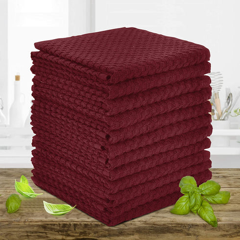 Talvania Red Kitchen Dish Towels, 100% Cotton Dobby Weave Terry Towel Set, 12 Pack Soft and Absorbent Multipurpose Dish Cloth, Hand Towel and All Kitchen Cleaning 15? X 25? Machine Washable (Red Pear)