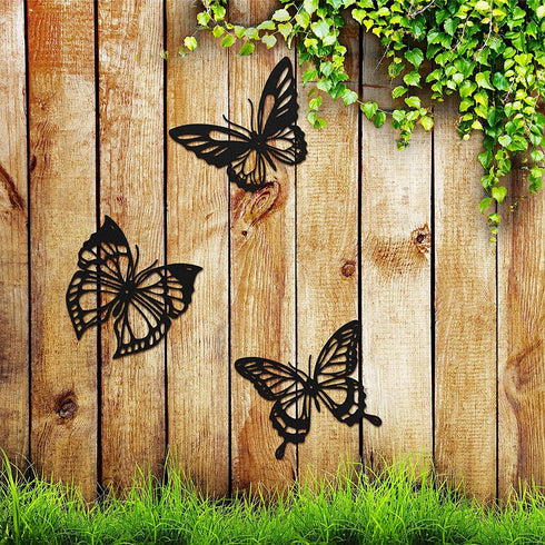3 Pieces Butterfly Metal Wall Decor Black Butterfly Metal Wall Art Nature Butterfly Hanging Wall Decor for Modern Farmhouse Rustic Home Office Living Room Bathroom Bedroom Indoor Outdoor Decor