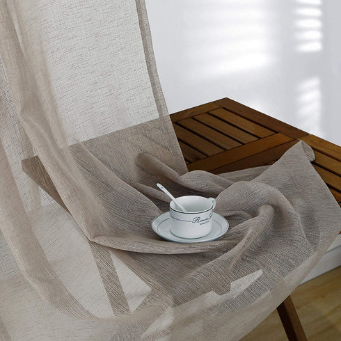 Taupe Curtains 84 Inches Long for Living Room 2 Panels Rod Pocket Linen Look Weave Textured Window Drape Light Filtering Curtain Semi Sheer for Bedroom Dining Rustic Farmhouse Style 52x84 Length Brown