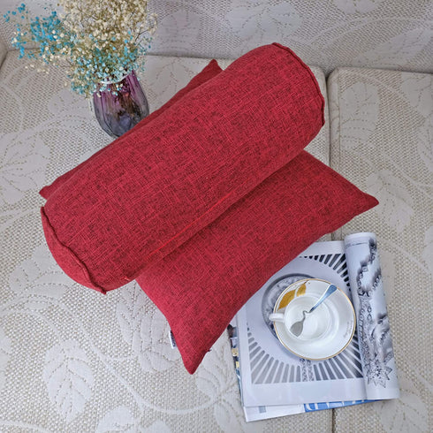 Round Neck Pillow Roll Cervical Support Pillows Neck Pain Relief Cylinder Bolster Pillows with Removable Washable Cover for Sleeping, Chair, Car, Sofa (1, Red)