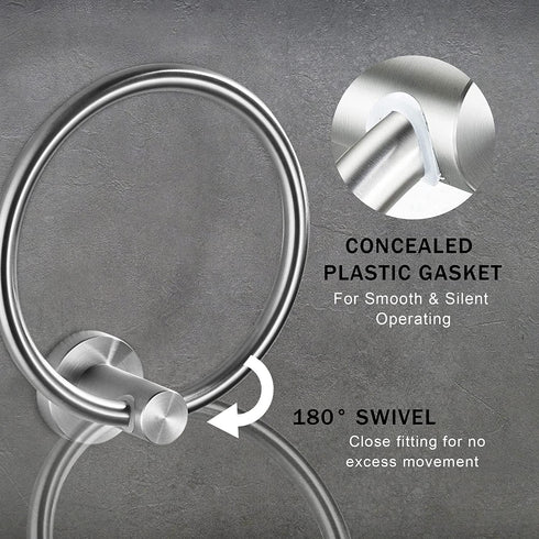 Marmolux Acc - Brushed Stainless Steel Towel Ring | Modern Hand Towel Holder for Bathroom Wall | SUS304 Stainless Steel Bathroom Towel Ring Hardware Set.