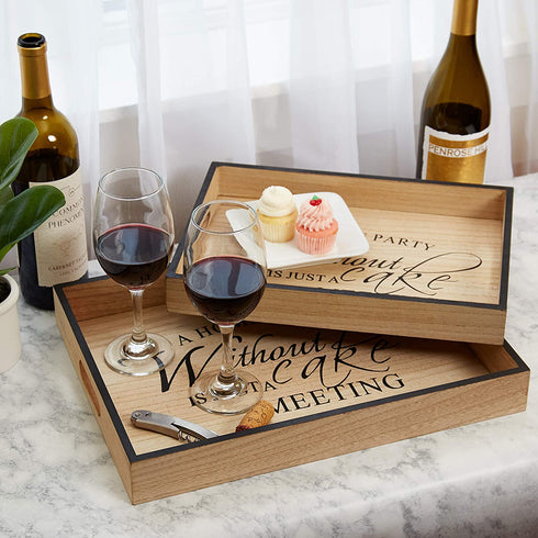 A Rated Trading Bamboo Serving Tray Set - 2 Pieces - Coffee Table Tray - Ottoman Tray - A Home Party Without Cake is just a Meeting Breakfast in Bed