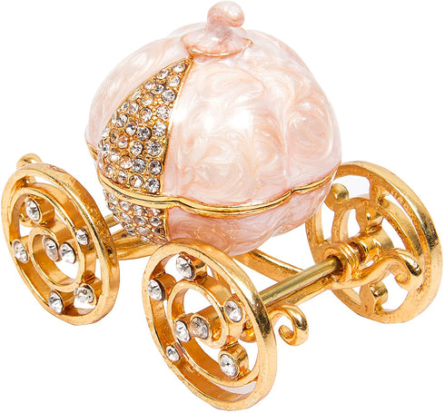 QIFU Hand Painted Enameled Cinderella Pumpkin Carriage Decorative Hinged Jewelry Trinket Box Unique Gift for Family
