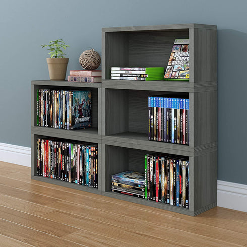 Way Basics Media Storage Rack Shelf Organizer Holds 30 PS5 Games, DVDs, Blu-Rays (Tool-Free Assembly and Uniquely Crafted from Sustainable Non Toxic zBoard Paperboard), Grey