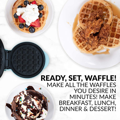 Nostalgia MWF5AQ MyMini Personal Electric Waffle Maker, 5-Inch Cooking Surface, Hash Browns, French Toast, Grilled Cheese, Quesadilla, Brownies, Cookies, Aqua