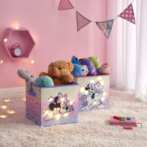 Idea Nuova Disney Minnie Mouse 2 Pack Collapsible Storage 11.5" Cubes with LED Lights
