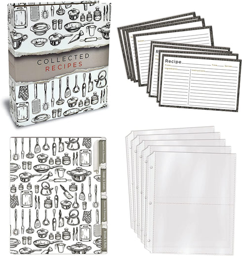 Recipe Binder, 8.5" x 9.5" 3 Ring Binder Organizer Set (with 50 Page Protectors, 100 4" x 6" Recipe Cards & 12 Category Divider Tabs) by Better Kitchen Products, Sleek Kitchen Design