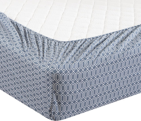 Comfort Spaces 100% Cotton Percale 3 Piece Set Ultra Soft Breathable Deep Pocket Printed Geometric Pattern Sheets with Pillow Cases Bedding, Twin, Diamond Blue