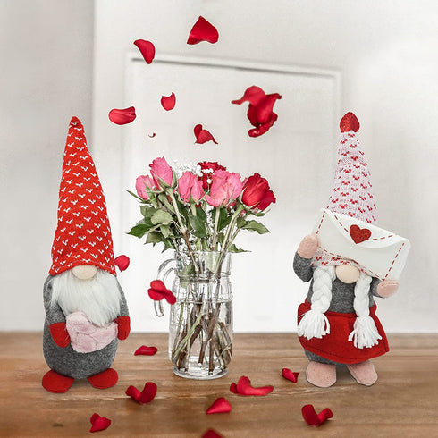 Valentines Day Gnome Plush Set of 2, Tabletop Swedish Elf Gnome Doll - Valentines Mantle Fireplace Decorations, Home Decor Living Room Table Mantel Centerpiece by 4E's Novelty