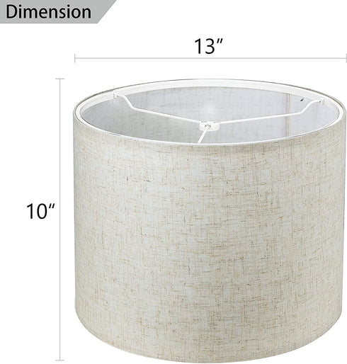 Wellmet 13"x13"x10" Assembly Required Lampshade for Table Lamp ,Bedside Lamp,Floor Lamp,Fabric Drum Lampshade Classic Modern Style,Spider Fitter,Linen