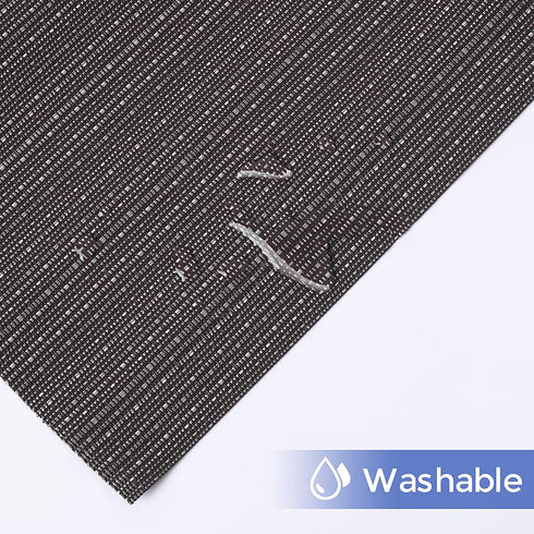 Woven Vinyl Table Runner and Placemats Set of 6 for Kitchen Dining Table Wipe Clean Washable PVC Table Runner Dark Grey (1 Table Runner and 6 Placemats)