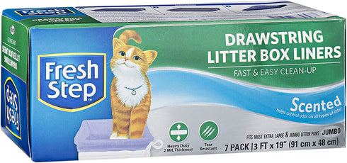 Fresh Step Drawstring Cat Litter Box Liners, Scented, Jumbo Size, 36" x 19" - 7 Count | Kitty Litter Bags, Cat Litter Liners for All Cats To Keep Your Home Clean