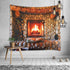 Sevendec Christmas Tapestry Wall Hanging Xmas Cobblestone Fireplace Wall Tapestry for Party Livingroom Bedroom Dorm Home Decor W90" x L71"