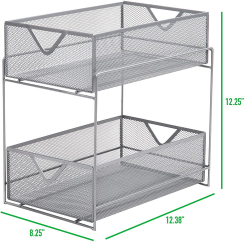 Mind Reader 2 Tier Metal Mesh Storage Baskets Organizer, Home, Office, Kitchen, Bathroom, Silver