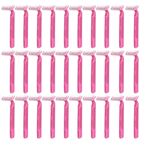 Bulk Disposable Razors for Women Bundle ~ Pack of 30 Comfort Coated Twin Blade Razors for Travel, Gym, Etc.