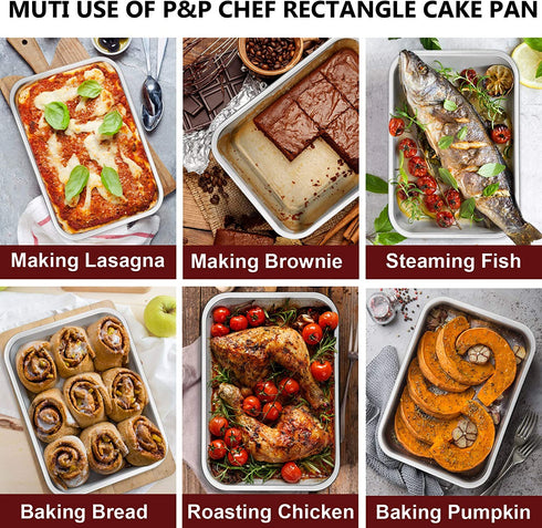 Lasagna Deep Baking Pan - 10.7 x 8.3 x 3.2,P&P CHEF Rectangular Cake Pan Cookie Bakeware Stainless Steel for Brownie/ Bread/ Meat, Deep Side & Round Corner, Brushed Finish & Dishwasher Safe