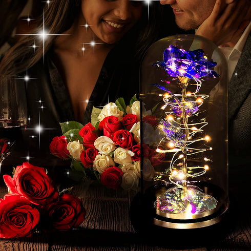 Purple Colorful Artificial Flower Rose Gift,Light Up Rose Flowers Gift, Rose Flower in Glass Dome,Women Gifts Idea for Valentine's Day,Mother's Day,Thanksgiving,Birthday,Anniversary On Any Occasion