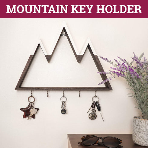 Leivo Mountain Shelf with Key Holders | Decorative Key Holder for Wall and Floating Shelf for Mountain Decor in Entryway, Kitchen, Bedroom, Nursery and Cabin | Key Hangers and Wall Jewelry Organizer