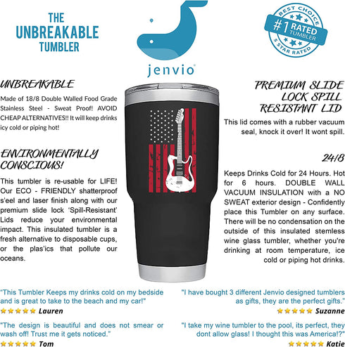 Music Gifts | Stainless Steel Tumbler/Mug with Lid 2 Straws Coffee Cold Drinks | Cup for Teacher Appreciation | Birthday Dad Acoustic Band Bass Guitar Lover Musician boyfriend by JENVIO (30 Ounce)