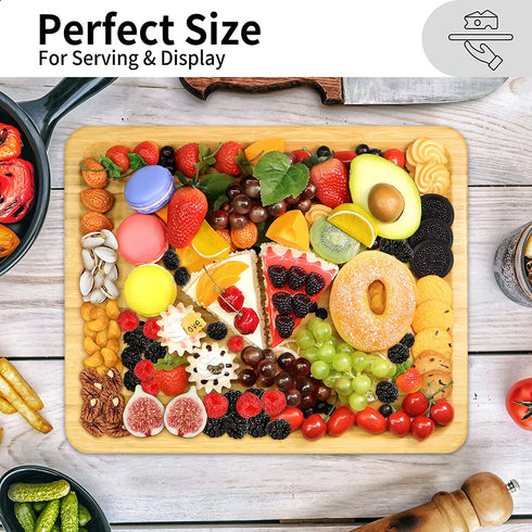 Bamboo Cheese Board and Charcuterie Boards/Serving Tray with Built-in Compartments and Juice Groove for Cheese, Meat and Fruit (13" x 15.9")