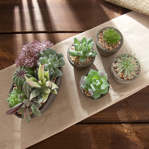 SOPHSEAG Small Artificial Succulent Plants Artificial Potted Faux Plant Decor, Mini Fake Succulent Plants Arrangement Decorations for Office Home Shelf Desk, in Rustic Textured Pulp Pots (Set of 5)