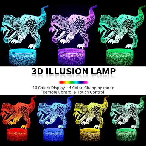 FUFUYOU T-rex Dinosaur Toys, 16 Colors 3D Desk Lamp Dimmable Remote Control Night Light for Kids Age 2 3 4 5 6 7 8-12 Year Old Boys Gifts Room Birthday Christmas