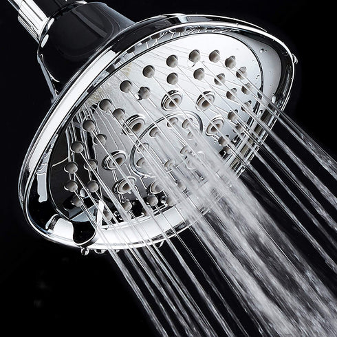 AquaDance, Chrome Hot Oval Square Style 6-setting High-Pressure Luxury Shower Head. Angle Adjustable, Solid Brass Connection Nut, Finish. Premium Quality Exclusive Showerhead from Top American
