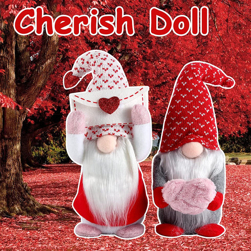 White Valentines Day Gnomes Decorations 2Pack Handmade Elf Plush Doll Heart Decor Mr and Mrs Scandinavian Tomte for White Day Table Ornament