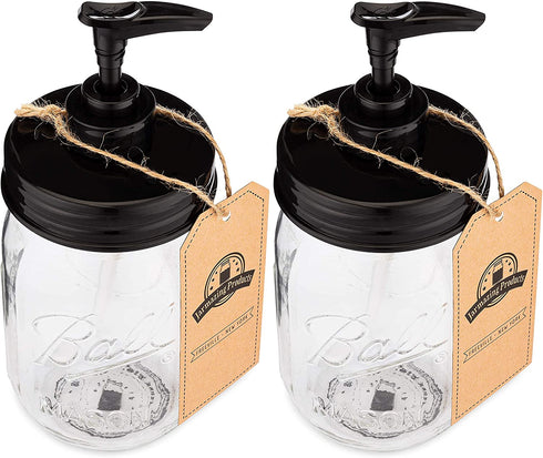 Jarmazing Products Black Mason Jar Soap Dispenser Jars - 2 Pack - Rust Proof Plastic with Genuine Ball Pint Jars