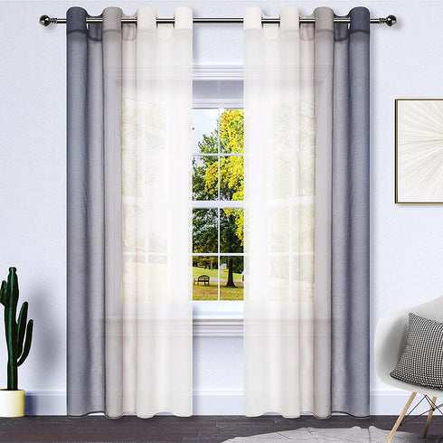 Grey Ombre Sheer Curtains Faux Linen - Semi Voile Gradient Sheer Curtain for Bedroom and Living Room Grommet Top,Set of 2 Panels Window Curtains 52" W—96" L