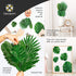 Decopom Palm Leaves Artificial Tropical Monstera-84Pcs 6 Kinds Large Small Green Fake Palm Leaf with Stems for Safari Jungle Hawaiian Luau Party Table Decoration Wedding Birthday Theme Party