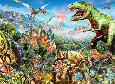 Ceaco - Dino Glow -Glow in The Dark - Dino Party -100 Piece Jigsaw Puzzle