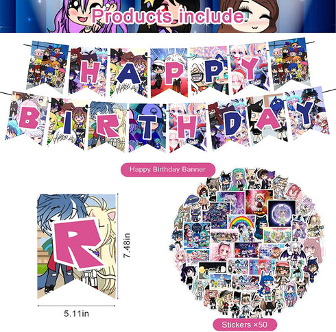 32 Pcs Gacha Life Theme Birthday Party Decorations,Party Supply Set for Kids with 1 Happy Birthday Banner Garland , 13 Cupcake Toppers,18 Balloons for Party Decorations