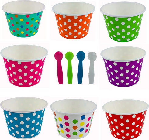 Worlds Paper Ice Cream Cups With Plastic Spoons Polka Dot Paper Yogurt Cups 8oz Mix 50 Set