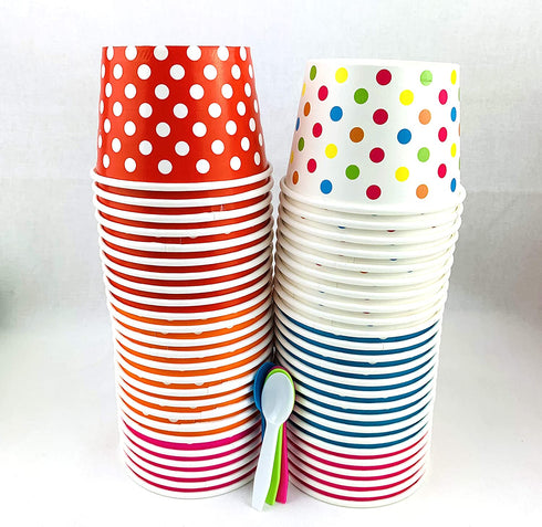 Worlds Paper Ice Cream Cups With Plastic Spoons Polka Dot Paper Yogurt Cups 8oz Mix 50 Set