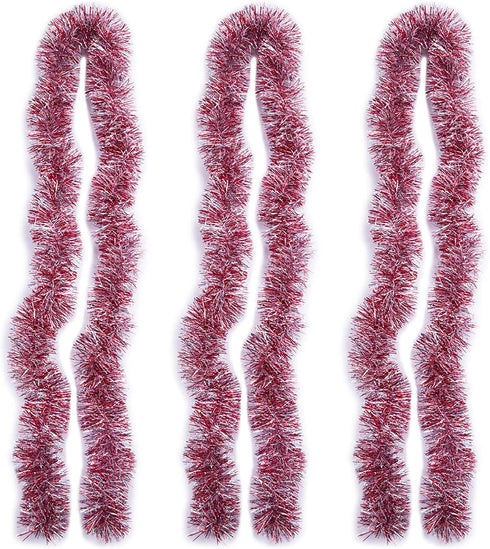 iPEGTOP 19.7 Ft Christmas Tinsel Garlands, Metallic Streamers Xmas Tree Decor Wedding Birthday New Years Eve Xmas Party Hanging Ornaments Decorations Party Supplies, Red