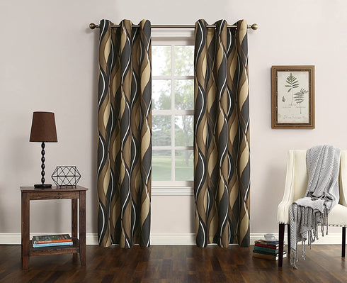 No. 918 42135 Intersect Wave Print Casual Textured Curtain Panel, Charcoal, 48" x 63"