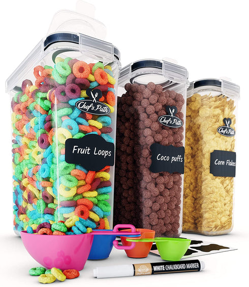 Cereal Containers Storage Set, Airtight Food Storage Containers, Kitchen & Pantry Organization, 8 Labels, Spoon Set & Pen, Great for Flour - BPA-Free Dispenser Keepers (135.2oz) - Chefs Path (3)