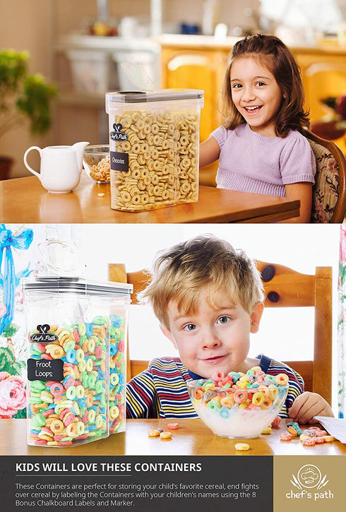 Cereal Containers Storage Set, Airtight Food Storage Containers, Kitchen & Pantry Organization, 8 Labels, Spoon Set & Pen, Great for Flour - BPA-Free Dispenser Keepers (135.2oz) - Chefs Path (3)