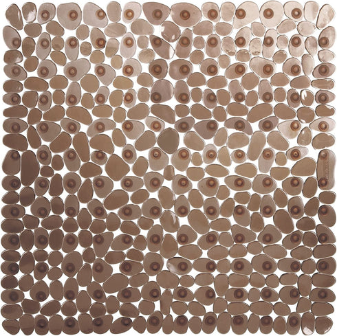 iDesign Pebblz Plastic Suction Non-Slip Bath Mat for Shower, Bathtub, Stall, 22" x 22", Amber Brown