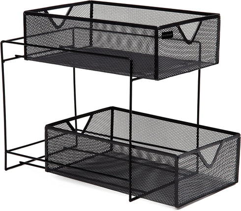 Mind Reader 2 Tier Metal Mesh Storage Baskets Organizer, Home, Office, Kitchen, Bathroom, Black
