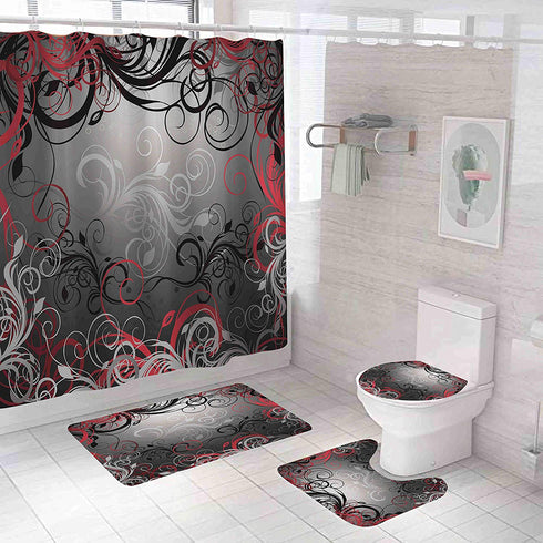 Taysta Fabric Waterproof Shower Curtain Curtains with Hooks Red Black Leaf Swirl Floral Modern Forest 72"X72" Decor Creative Home Decorative Bathroom