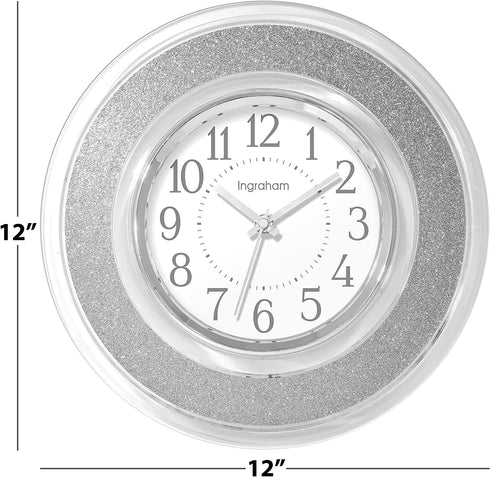 Westclox 12" Glitter Wall Clock for Kitchen- Home Office-Livingroom, House Warming Gift (Silver)